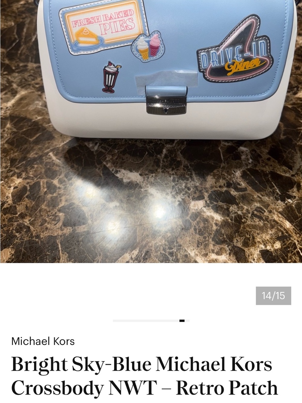 Michael Kors Sky Blue Crossbody with Retro Patch Accents - Picture 13 of 14